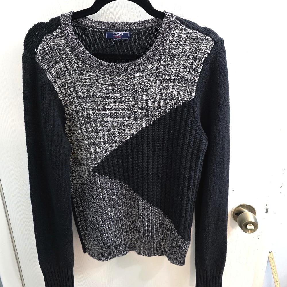 Chaps Denim Knit Fabric Geometric Womans Sweater Womens Large Preppy Classic